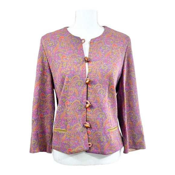 A Leslie Faye Original Purple Pink Green Bracelet Sleeve Blazer Jacket Medium? - Picture 1 of 9